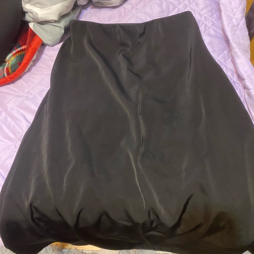Black satin midi skirt